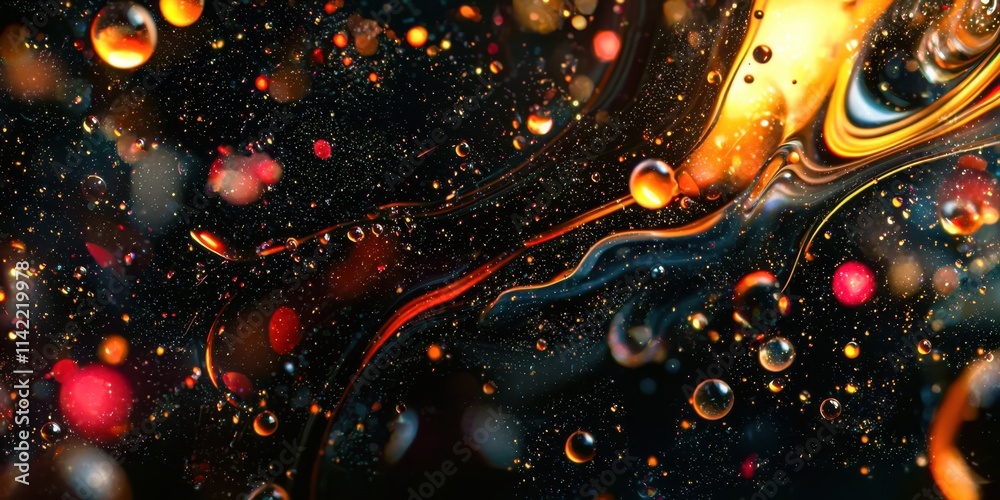 Poster black background with many small red and orange dots