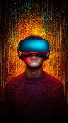 Futuristic VR Gaming Scene with Glowing Data Streams
