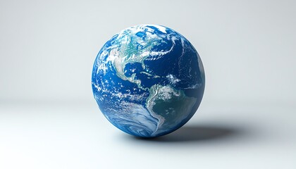 A striking blue Earth globe floating alone, with the USA highlighted in bold blue, creating a visual contrast against a minimalist white background