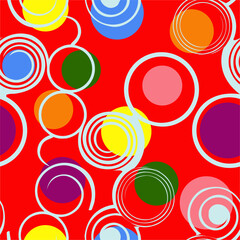 Vector - Colorful circles and lines seamless pattern.