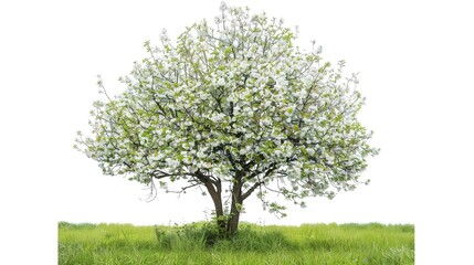 Naklejka premium &nbsp;The Captivating White Background Cherry Blossom Tree: A Vision of Delicate Beauty and Springtime Splendor.