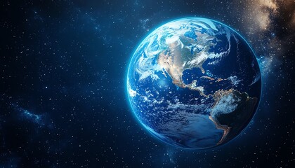 Blue Earth globe isolated in space, with the USA continent glowing in deep blue, capturing the world s focus on the United States