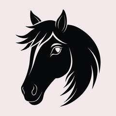 black and white illustration, horse head silhouette,