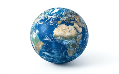 Fototapeta premium Blue Earth globe isolated on a white background, with the USA highlighted in vibrant colors, emphasizing its geographical location