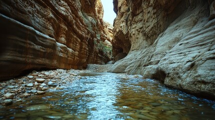 Waves of water flowing through a slot canyon revealing geological formations carved over millennia by natural erosion processes