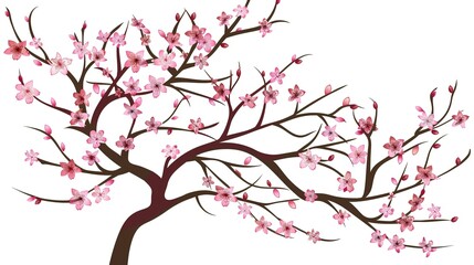 Fototapeta premium &nbsp;The Captivating White Background Cherry Blossom Tree: A Vision of Delicate Beauty and Springtime Splendor.