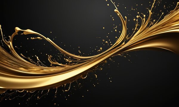 Liquid Gold Abstract: A mesmerizing swirl of liquid gold against a stark black background.  The image evokes luxury, elegance, and the fluidity of success.