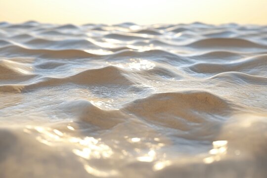 Gentle ocean waves flowing over a sandy shore in soft light