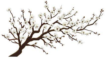 Obraz premium &nbsp;The Captivating White Background Cherry Blossom Tree: A Vision of Delicate Beauty and Springtime Splendor.