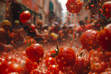 Greeting card with bright holiday composition for celebrate la tomatina