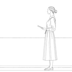 Woman holding tablet, profile view.