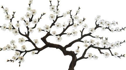Fototapeta premium &nbsp;The Captivating White Background Cherry Blossom Tree: A Vision of Delicate Beauty and Springtime Splendor.