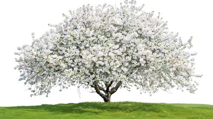 Naklejka premium &nbsp;The Captivating White Background Cherry Blossom Tree: A Vision of Delicate Beauty and Springtime Splendor.