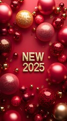 red christmas baubles,happy new year 2025