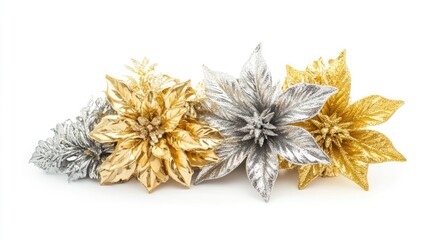 Metallic Floral Decorations in Gold, Silver, and Glittering Finishes