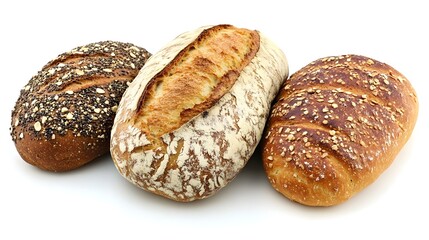 High-quality photography of assorted bread loaves and sliced white bread, showcasing texture, crust, and variety, ideal for bakery, food, and culinary-themed designs