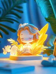 3d cartoon illustration of a cute girl