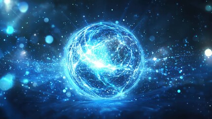 Obraz premium Glowing Blue Energy Sphere in Dark Space