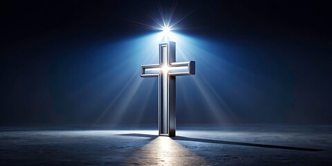 Naklejka premium Silver Christian Cross Isolated on White Background for Time Management Concepts - Symbolism of Faith, Clarity, and Purpose in Life Planning and Organization