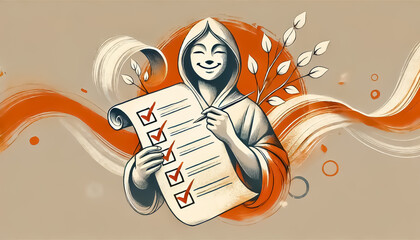 Obraz premium A form with positive check marks and a woman giving a sense of success and positivity