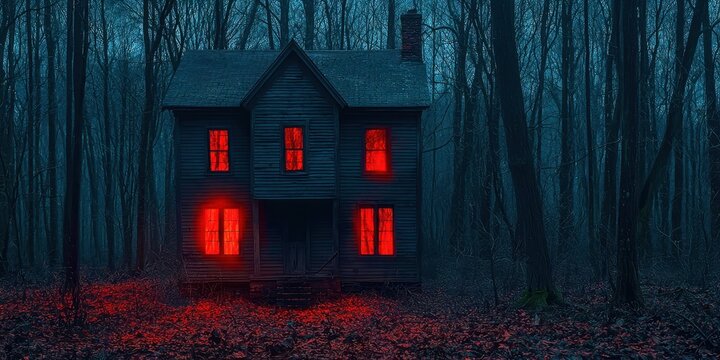 House with red lights on the windows