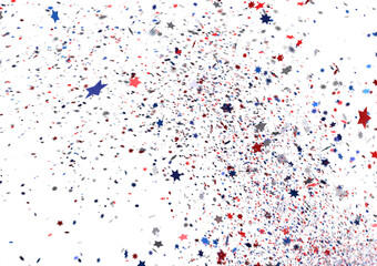 Confetti - A blue glitter confetti border with red and blue Confetti on white