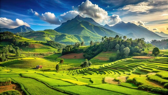 Vibrant Farming Landscape in Hasanur, Tamil Nadu: Terraced Fields and Majestic Mountains
