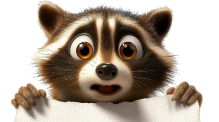 Cute Raccoon Cartoon Character Holding Sign