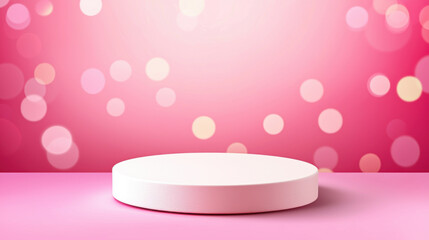 smooth pink pedestal stands against soft bokeh background, creating dreamy atmosphere perfect for showcasing products