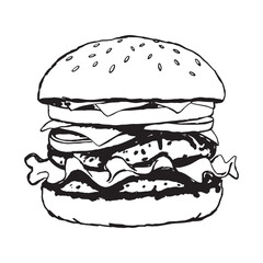 Outline cheese hamburger image for children to color