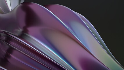 An abstract background created with twisted dark chrome curves of a metal plate, featuring a modern and elegant 3D rendering. © SJYG