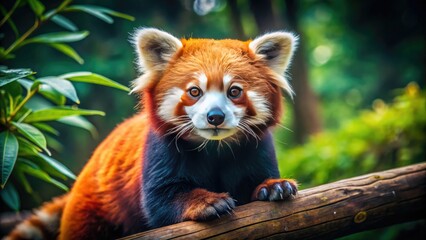 Fototapeta premium Retro red panda zoo portrait: captivating vintage wildlife photography.