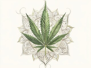 A detailed illustration of a cannabis leaf surrounded by intricate mandala patterns, showcasing natural beauty and artistic design.