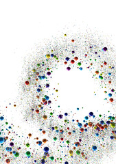  Colorful assorted confetti with serpentine on white