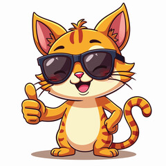  A cat wearing black sunglass Thumb Up Cartoon Vector Icon Illustration
