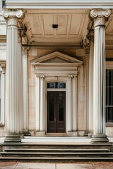 Fototapeta premium Classical columns frame a grand entrance with steps.