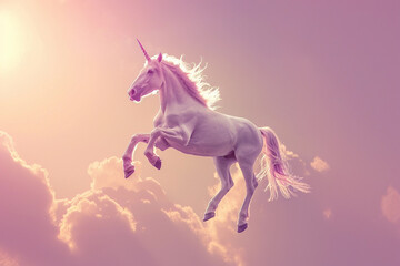 Fototapeta premium Fantastically mythological pink unicorn with big long horn