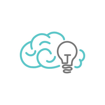 Lamp and brain icon, intelligence symbol.