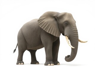 Fototapeta premium A large elephant stands against a pure white backdrop, large, mammal, nature