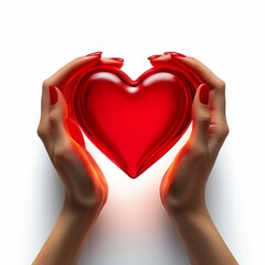 Obraz premium Loving Hands Holding Red Glass Heart Valentine s Day Romance Care Charity