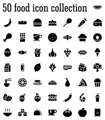 50 food solid, or glyph icon collection