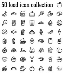50 food outline icon collection