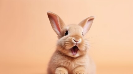 Obraz premium cute animal pet rabbit or bunny brown color smiling and laughing isolated with copy space for easter background, rabbit, animal, pet, cute, fur, ear, mammal, background, celebration