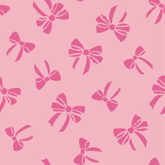 Pink trendy coquette ribbon bow knot girly seamless pattern. Vector illustration for fabric textile wrapping paper. 