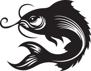 Powerful Black and White Catfish Silhouette Design