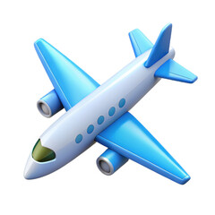3D Illustration of a Modern Blue and White Airplane Icon for Aviation and Travel Themes
