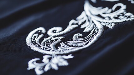Obraz premium Intricate Embroidery Design on Dark Fabric Featuring Detailed Stitchwork and Pattern