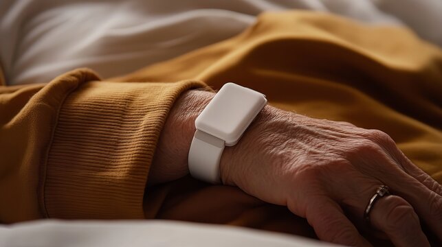 Senior Patient Wearing a Fall Detection Bracelet for Enhanced Safety and Peace of Mind - Powered by Adobe