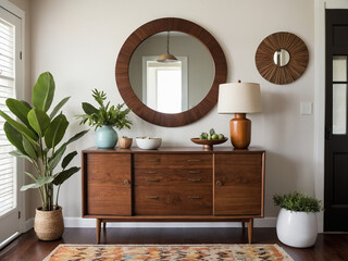 Stylish home decor arrangement cozy living room interior design modern environment close-up view...