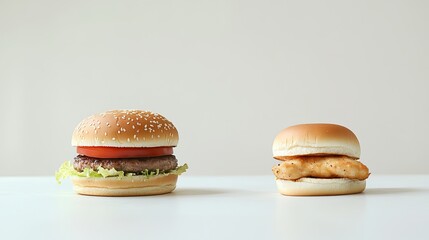 Fresh Grilled Burger and Chicken Sandwich on Light Neutral Background